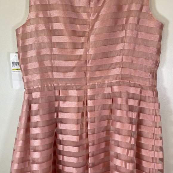 NWT London Times Modcloth Rose Gold Pink Retro Organza Stripe A Line Dress - Picture 4 of 8